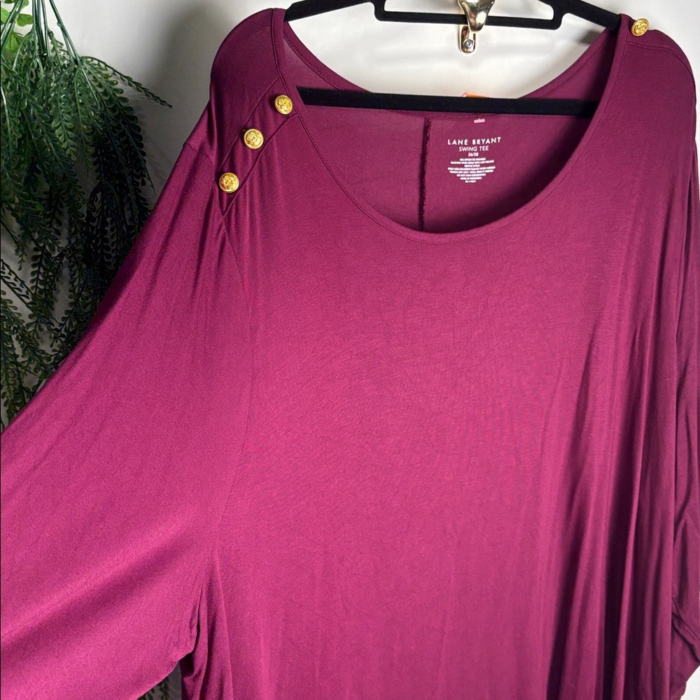 Lane Bryant Burgundy Blouse with Gold Buttons